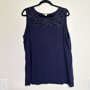 Coldwater Creek Navy Blue‎ Sleeveless Tank Top Shirt Plus Size 1XL Lace Casual